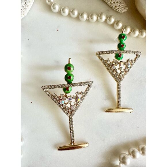 Extra extra dirty stirred not shaking triple olive martini dangle earrings - Picture 3 of 7